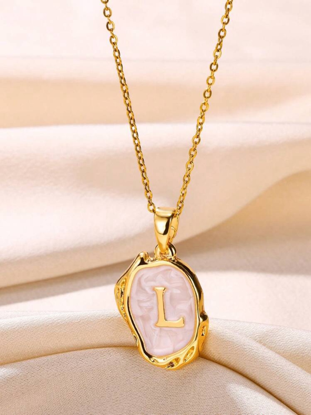 ‘L’ Gold Plated Oceanus Oyster Shell Initial Pendant Necklace
